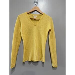 Simply Cashmere 100% Cashmere yellow V neck Pullover Soft comfy Sweater size-M